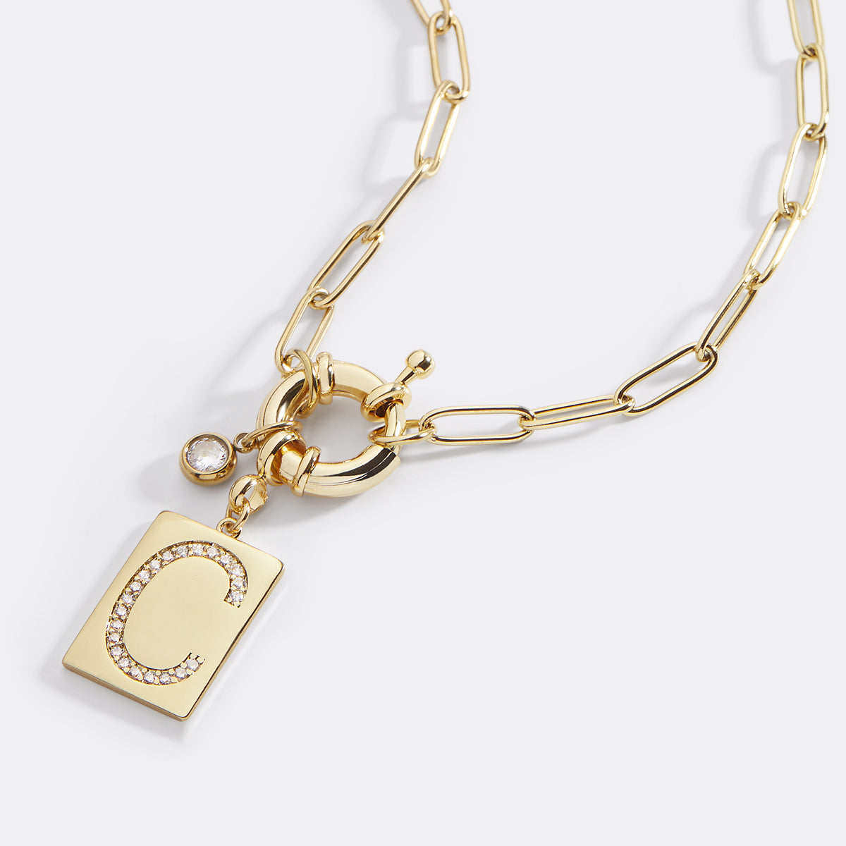 Pavé initial necklace worn