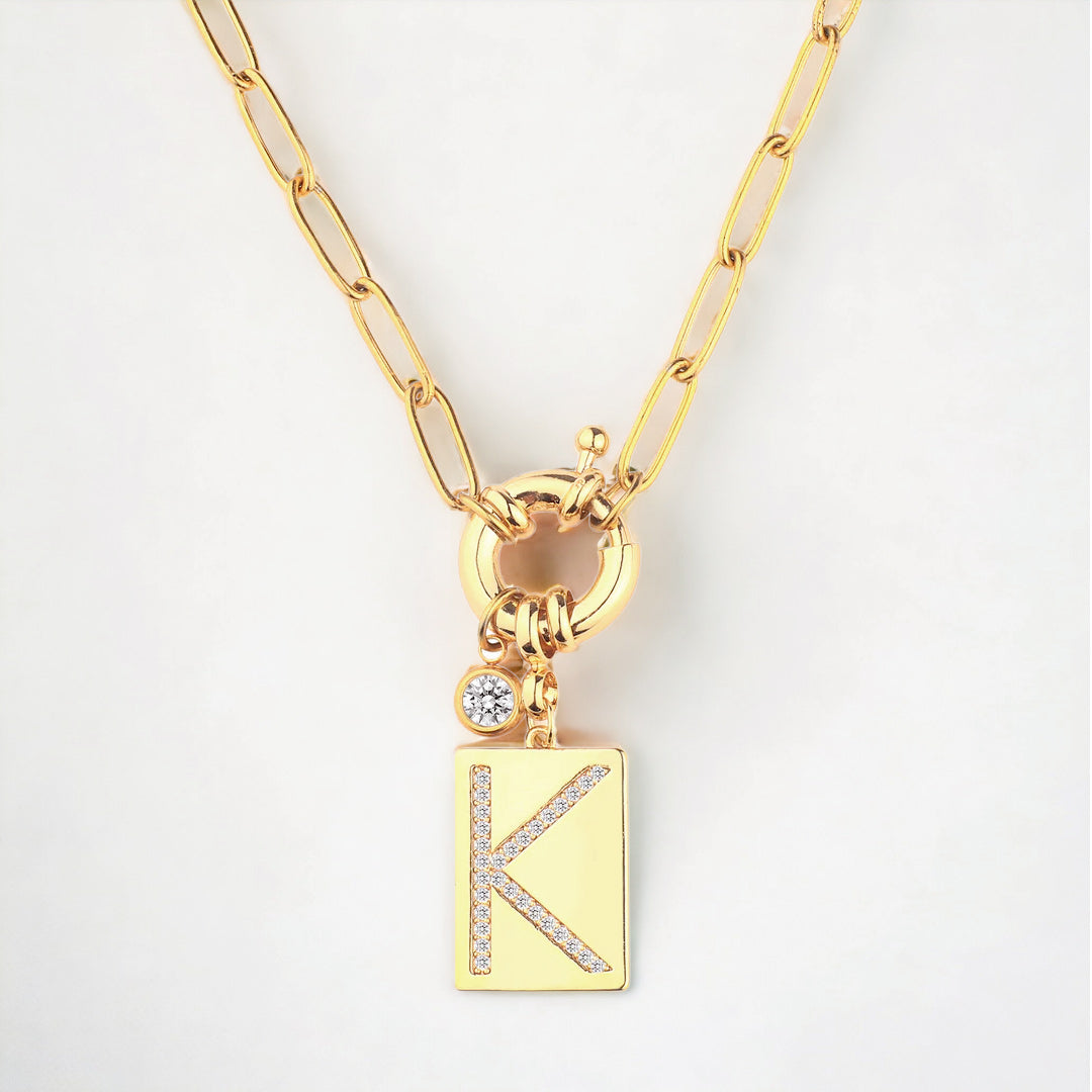 Pavé initial necklace minimalist