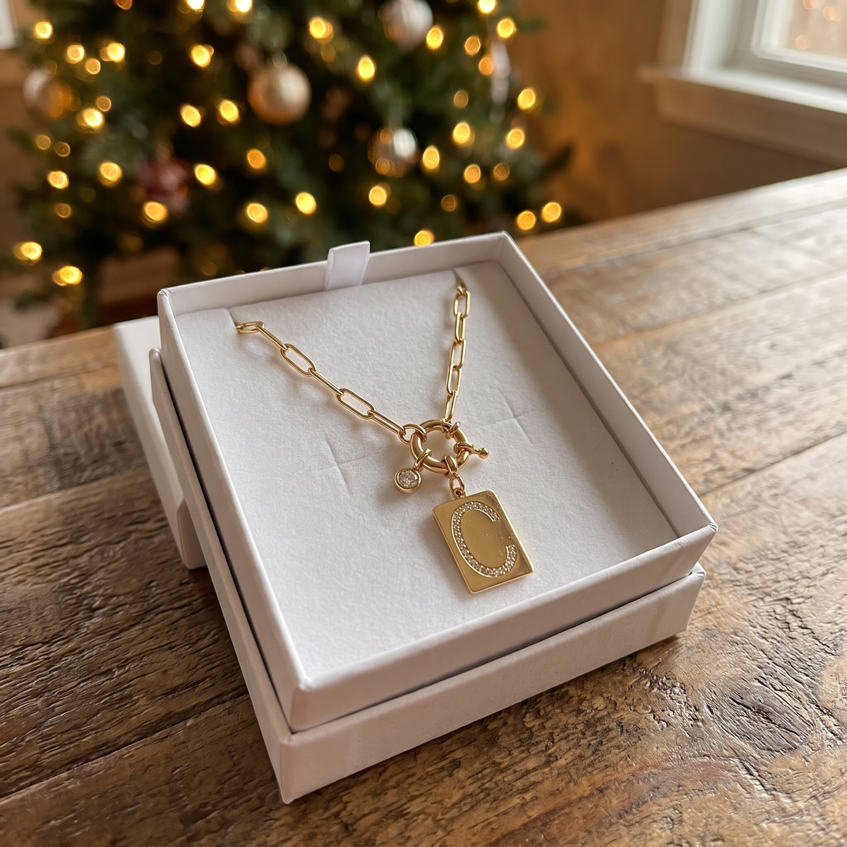PAVE initial necklace in gift box